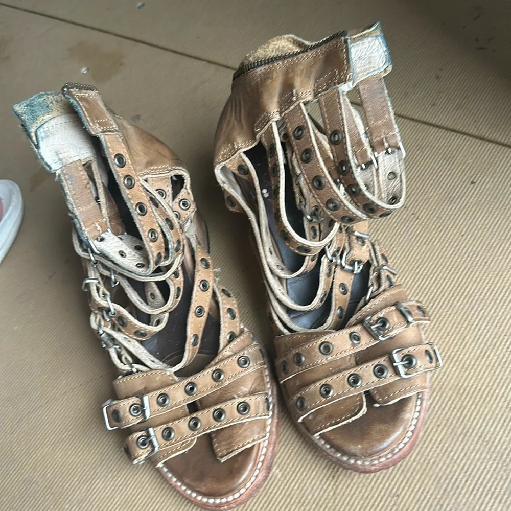 Freebird by Steven Tan Studded Multi-Strap Block Heel Sandals